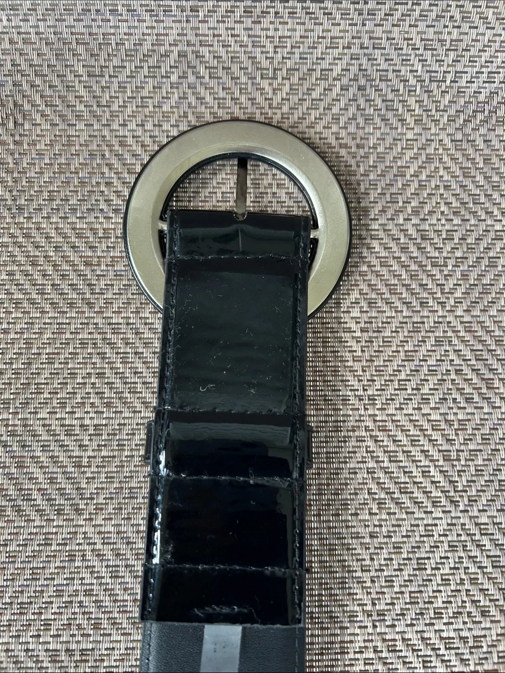 TAHARI Arthur S. Levine Patent Leather Black Wide Belt with Round Buckle. Size M